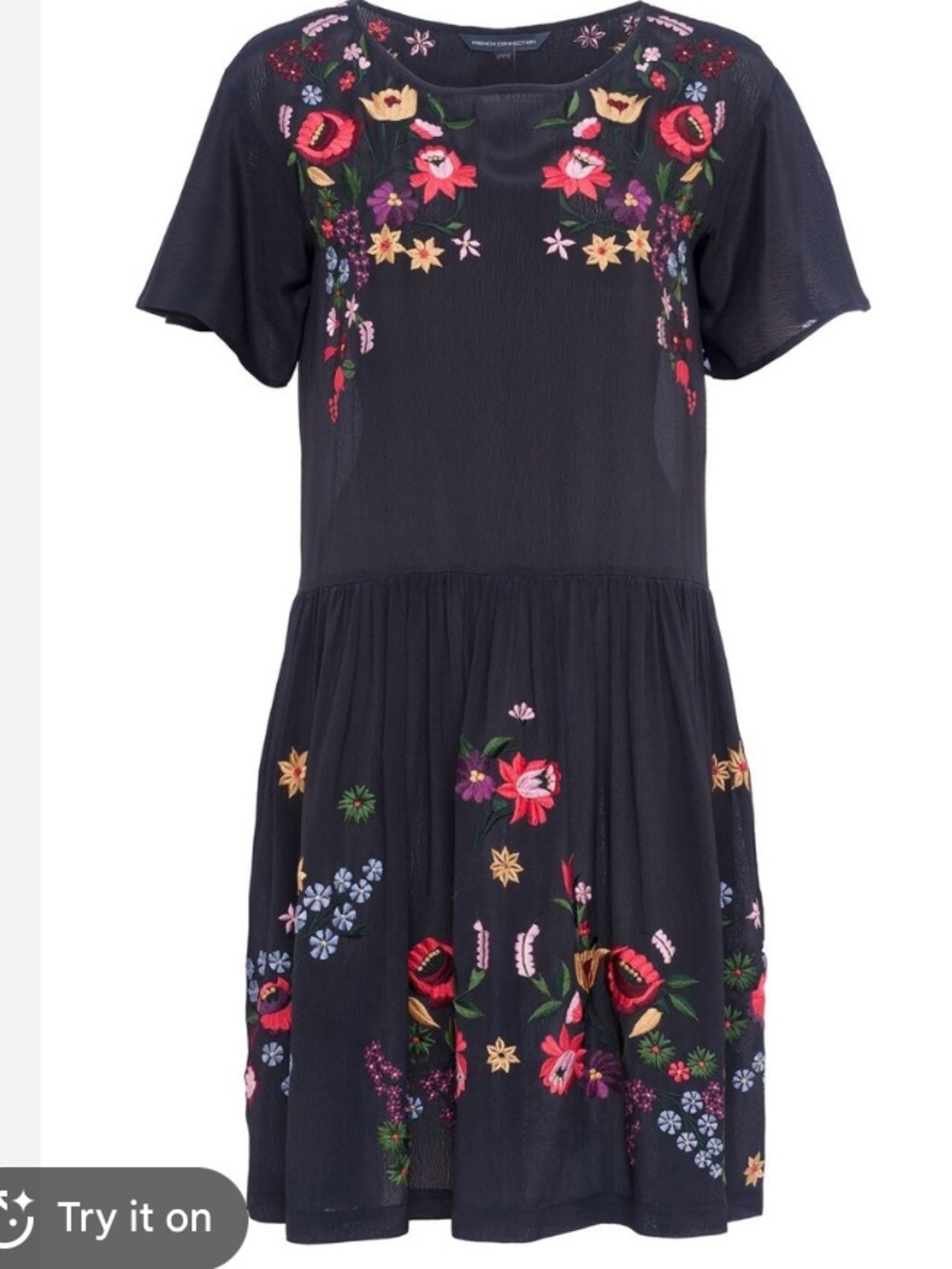 French Connection Alice Black Floral Embroidered Mini Dress